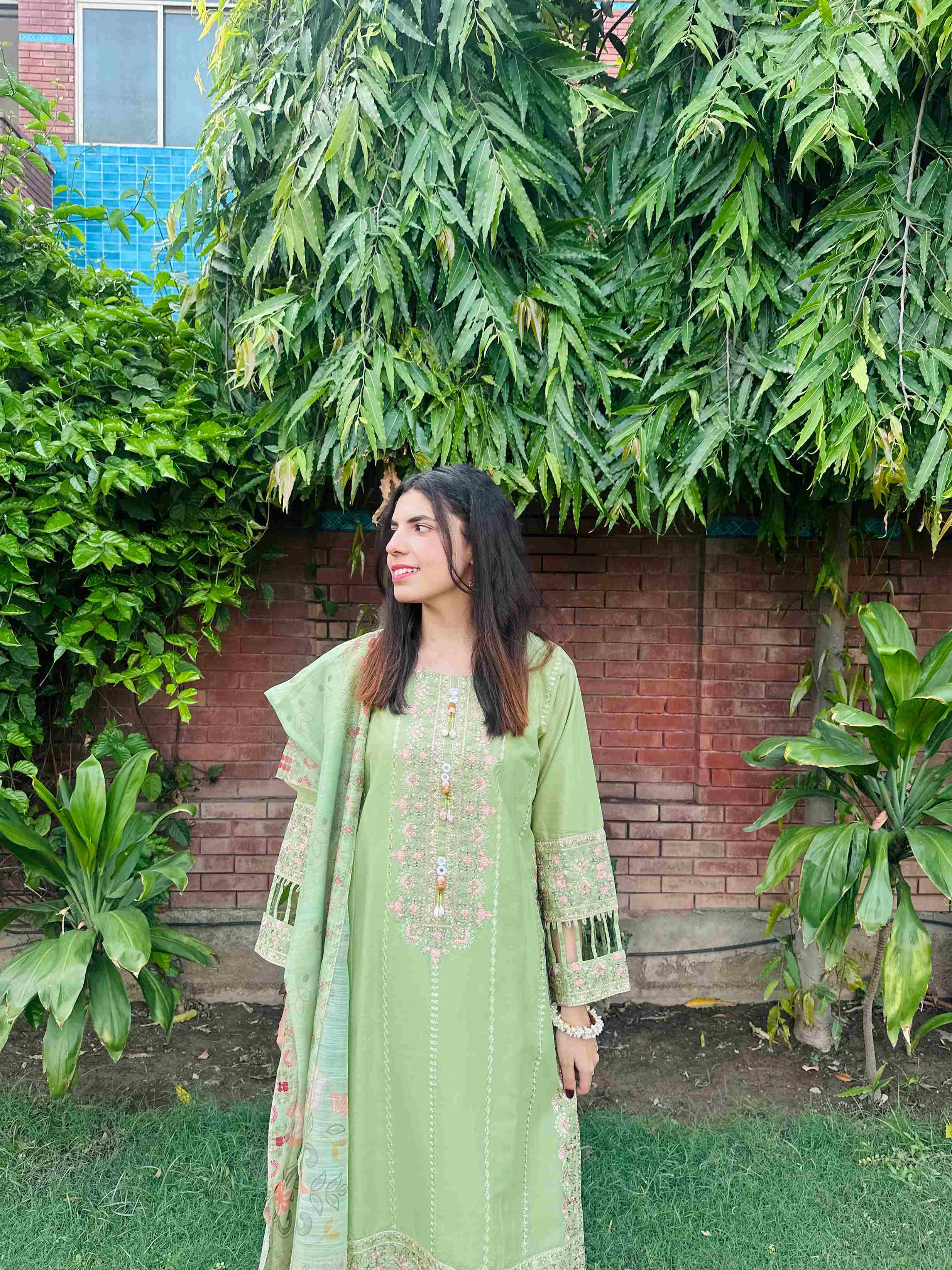 Attirepret - Lush Green Ready-to-Wear Cotton 3-Piece Suit