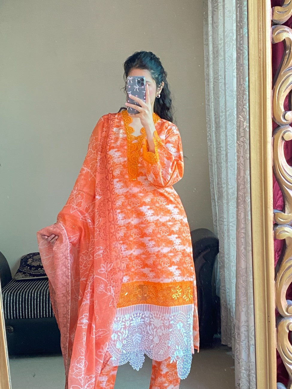 Sunset Bloom – 3 Piece Printed Lawn Suit