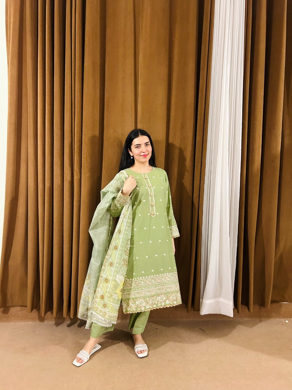 PISTA – Embroidered 3 Piece Cotton Suit by AttirePret