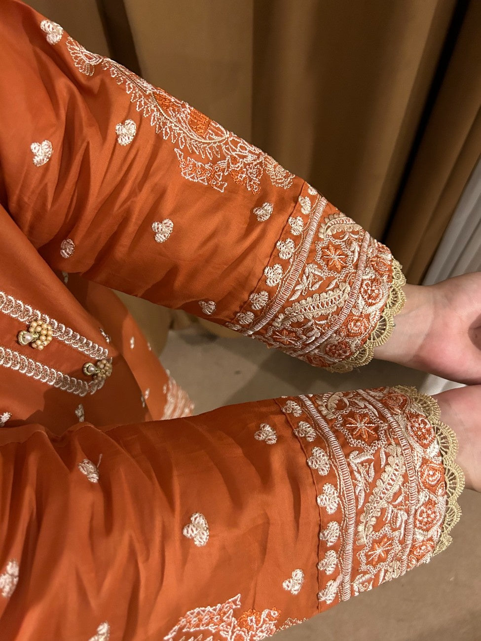 Burnt Rust Elegance – 3 Piece Embroidered Cotton Suit by AttirePret