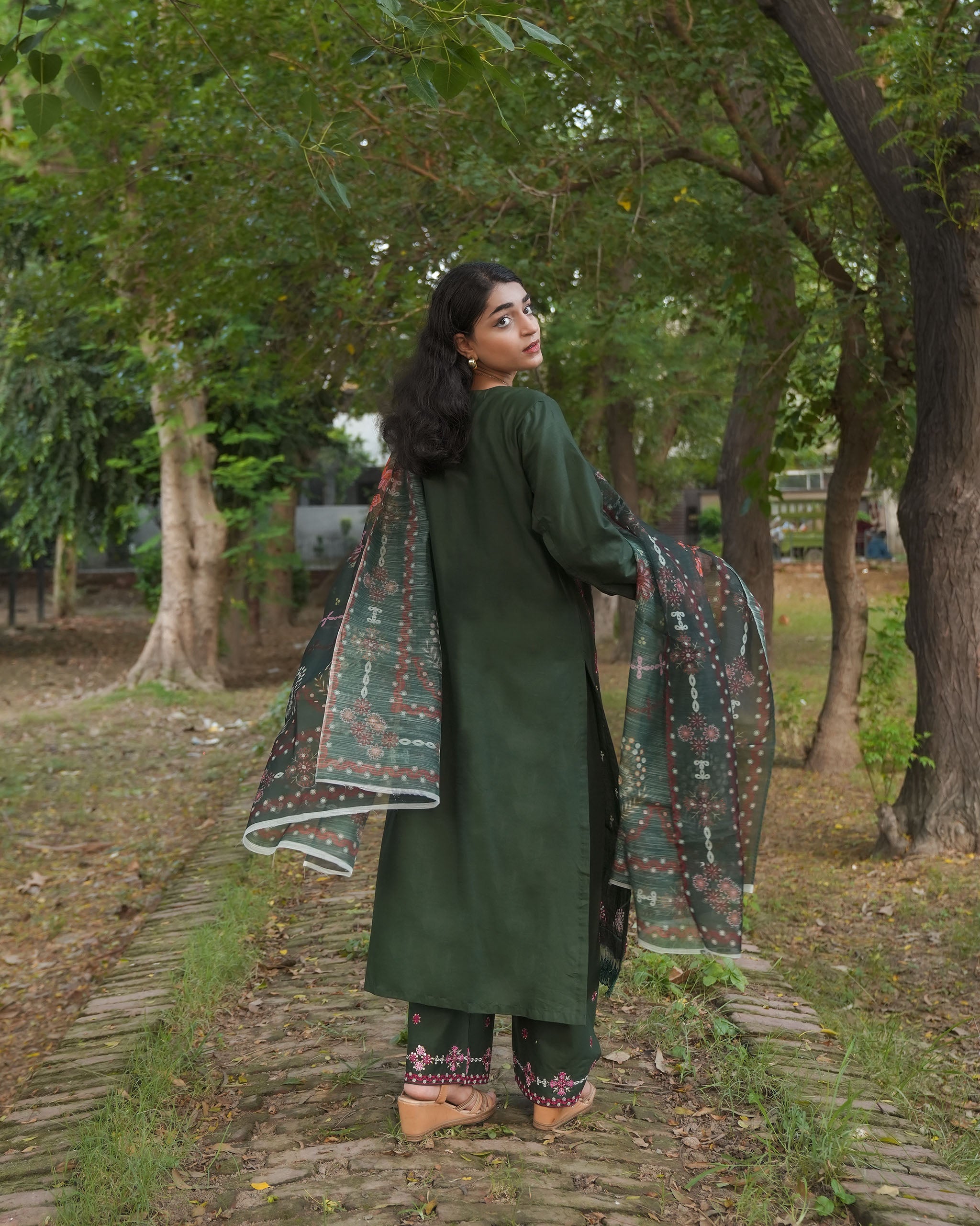 Emerald Green Floral Embroidered 3-Piece Suit by AttirePret
